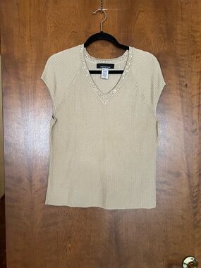 Jones New York Cream Beaded V-Neck Knit Tank